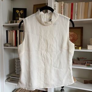 100% SILK Kate Hill Chic Pleated Textured Sleeveless Blouse Tank Top